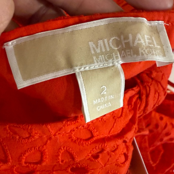 NWT MICHAEL Michael Kors Red Eyelet Midi Dress 100% Cotton Spring Summer - Picture 3 of 5